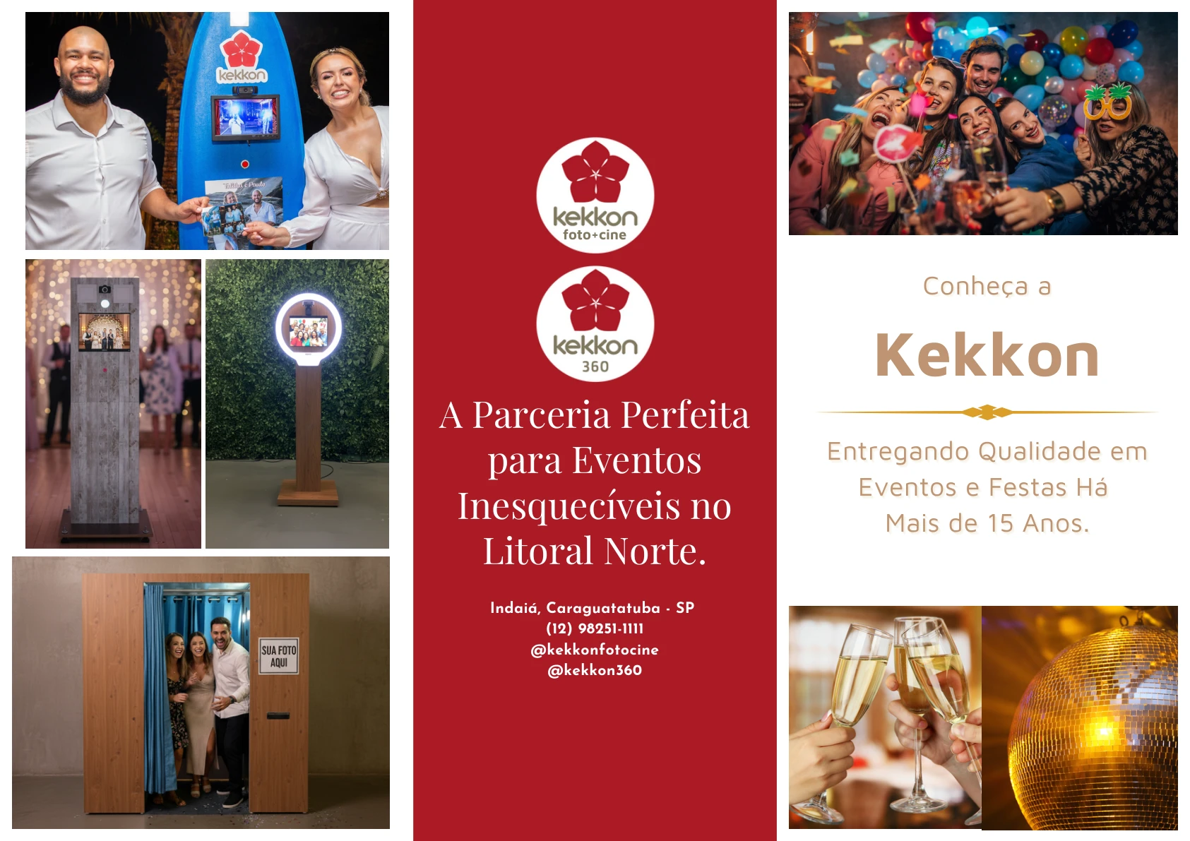 Frente do flyer Kekkon360, com apresentação da empresa e contatos
