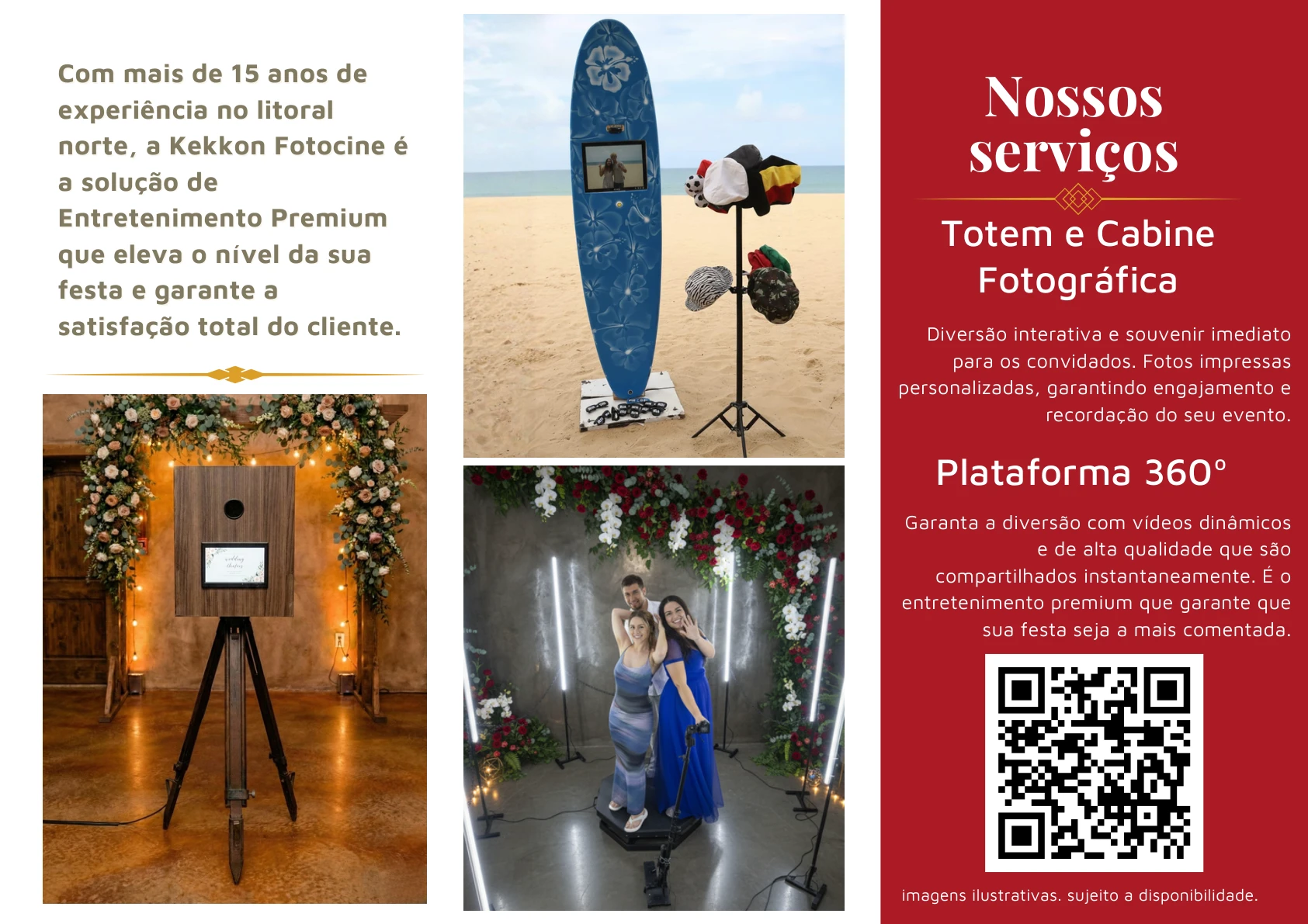 Verso do flyer Kekkon360, com totem, cabine e plataforma 360